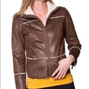 Prana Esme Brown Faux Suede Sherpa Full Zip Jacket size Small